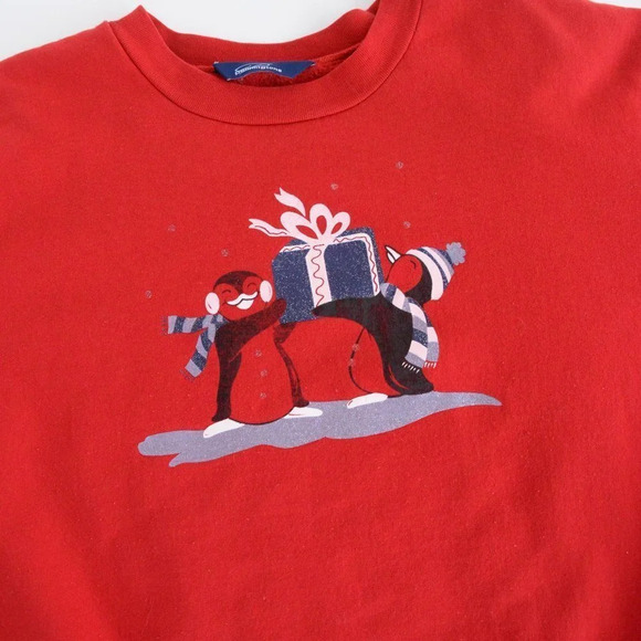 Vintage  Penningtons Red "Penguins  Presents" Festive Holiday Crewneck Sweater L - Picture 8 of 10